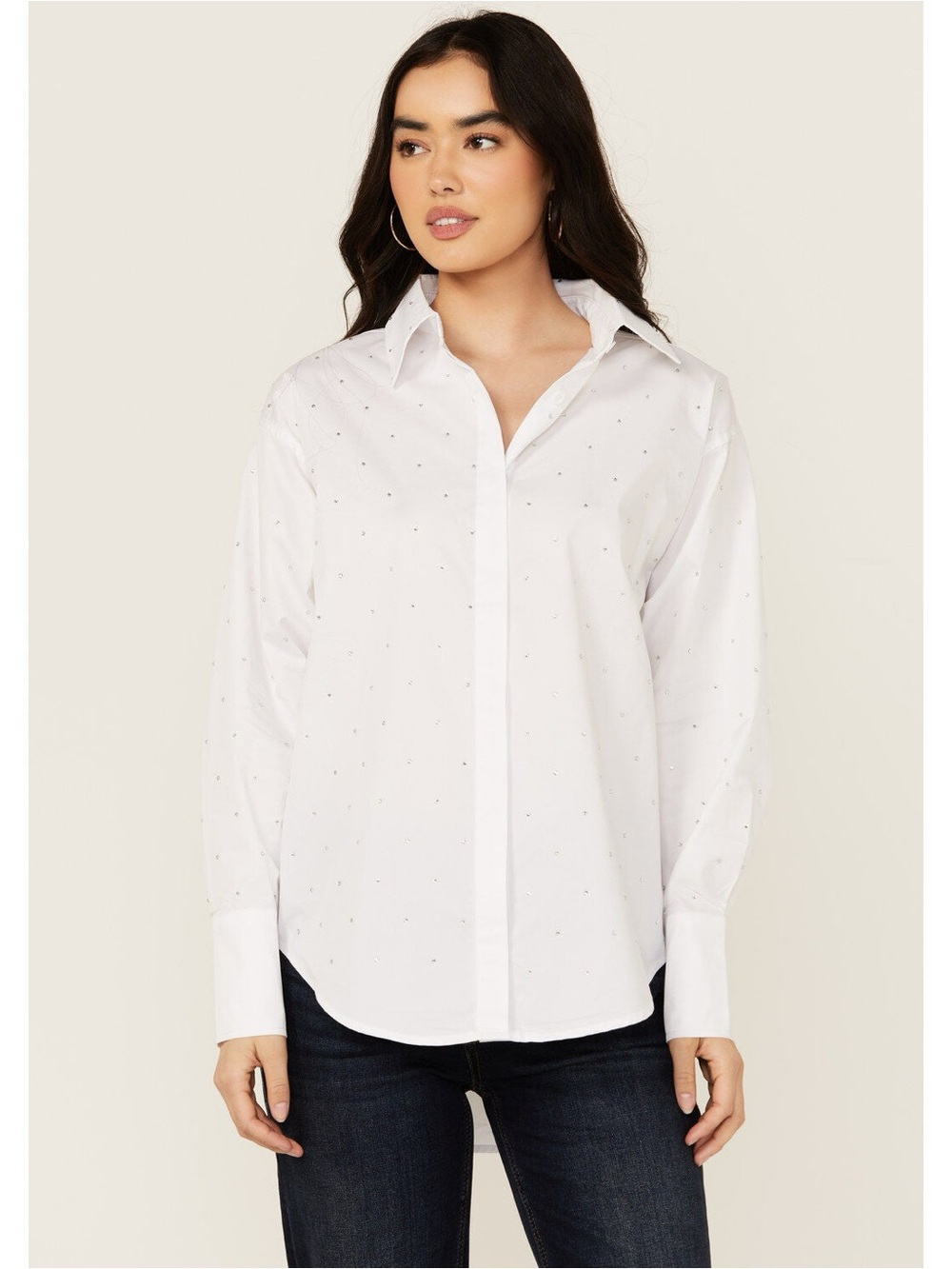 NWT BlueB White Rhinestone oversized shirt size Medium